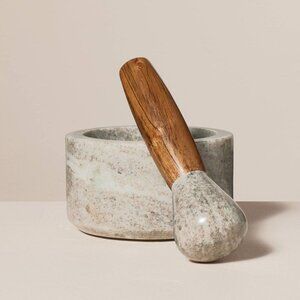 Hearth & Hand Magnolia 2pc Marble & Wood Mortar and Pestle Set‎ Warm Gray